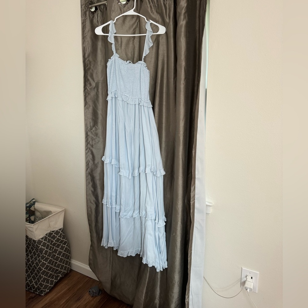 EUC blue rayon maxi dress with slip